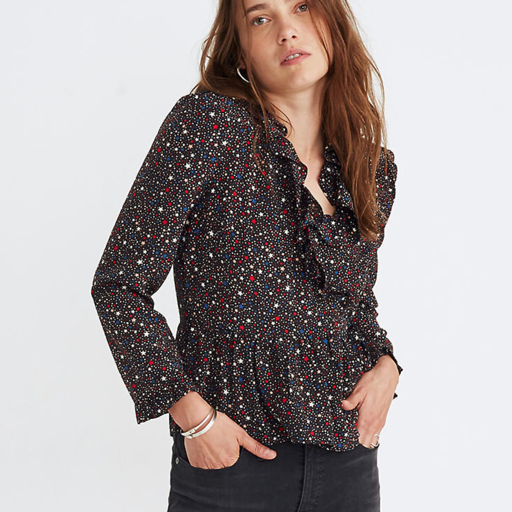 NEW! Madewell Starry Night Silk Ruffle Wrap Top… - Picture 2 of 8